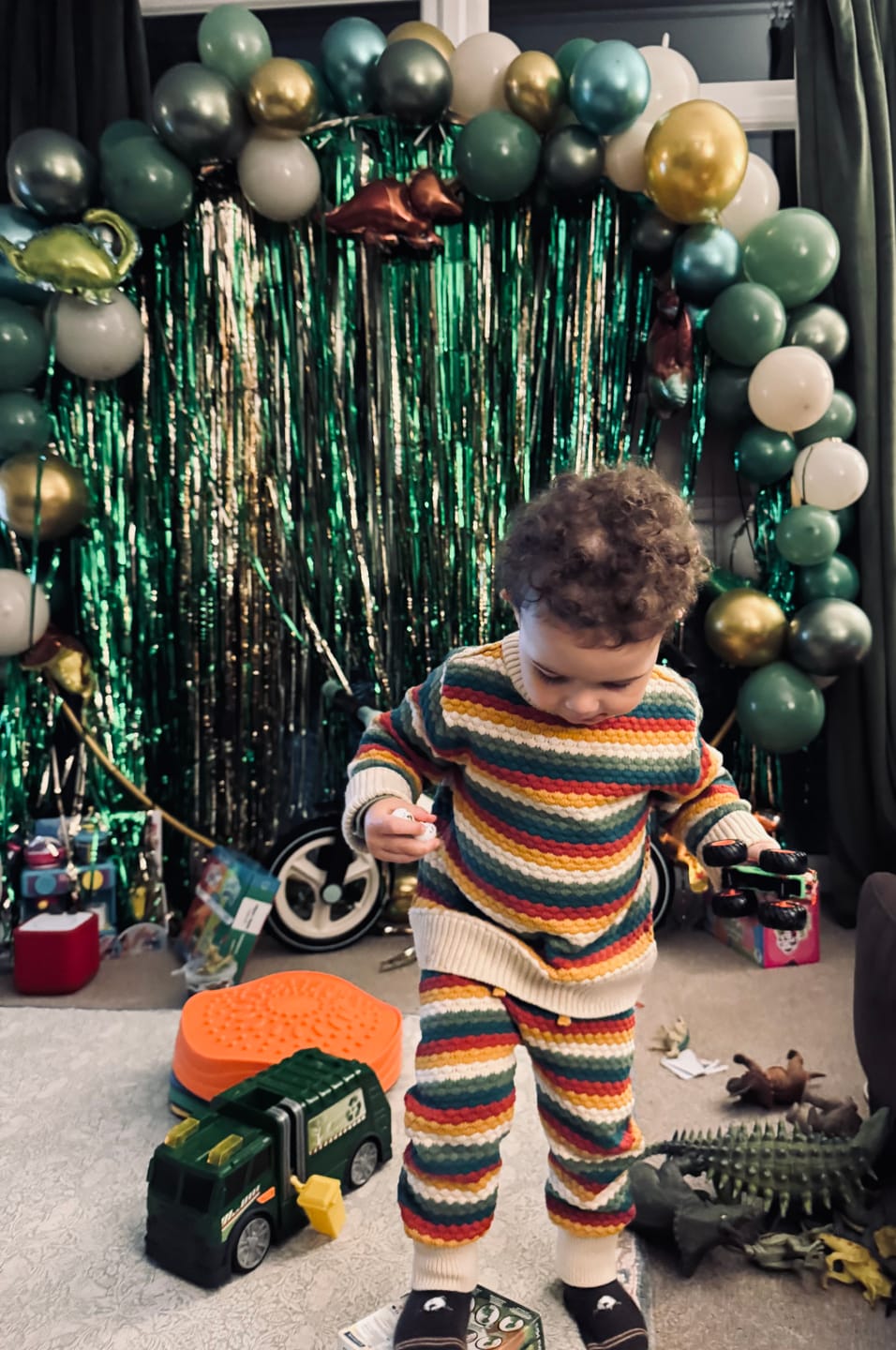 Customer photo review of From One To Another Honeycomb Rainbow Striped Snuggly Knitted Jumper