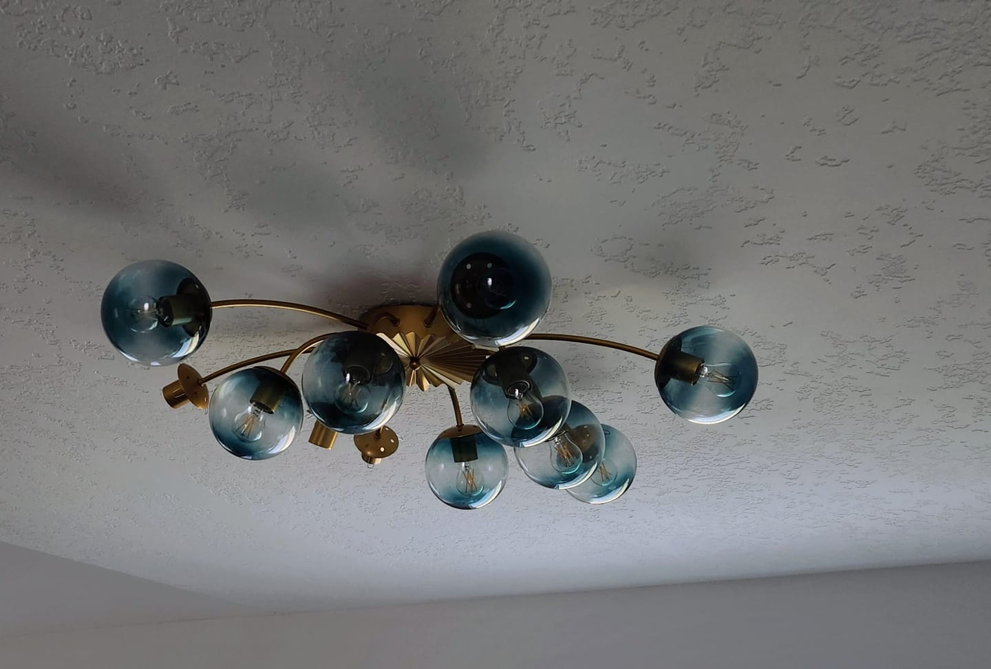 Customer photo review of Glam Bloom 12-Light Blue Glass Bubble Semi Flush Chandelier