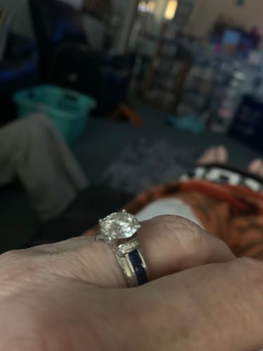 Customer photo review of Moissanite With Channel Set Sapphire Accents Engagement Ring