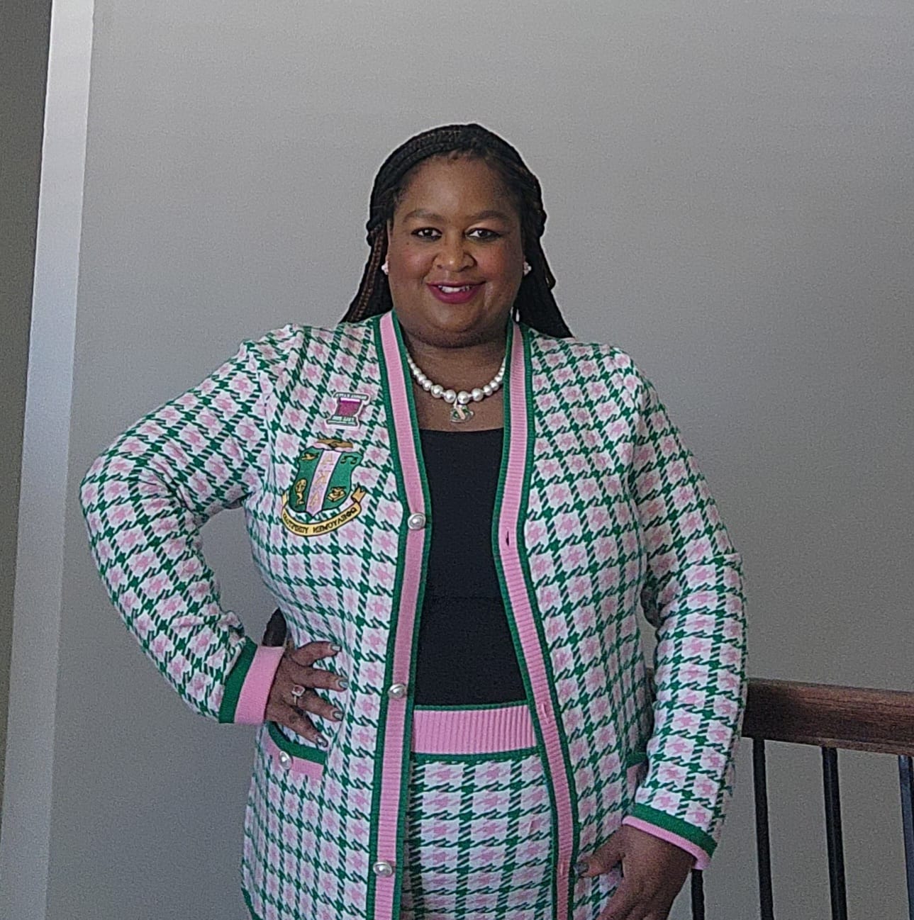 Customer photo review of Alpha Kappa Alpha Houndstooth Cardigan Set PRE ORDER