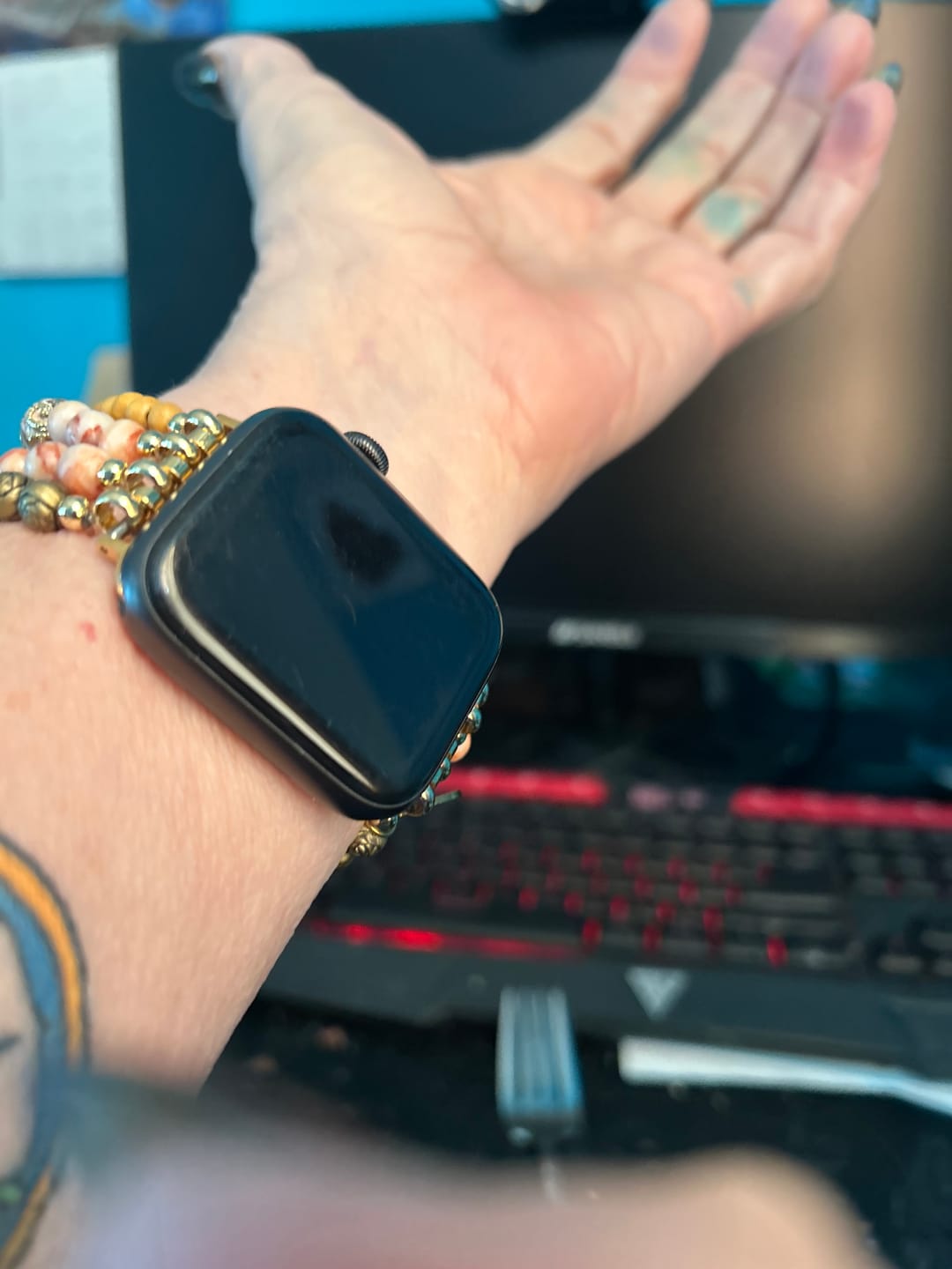 Customer photo review of Golden Tree of Life Jasper Stretch Watch Strap