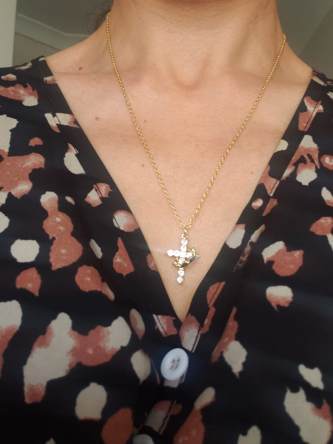 Customer photo review of FREE Today: Modern Crowned in Faith Cross Necklace, Earrings
