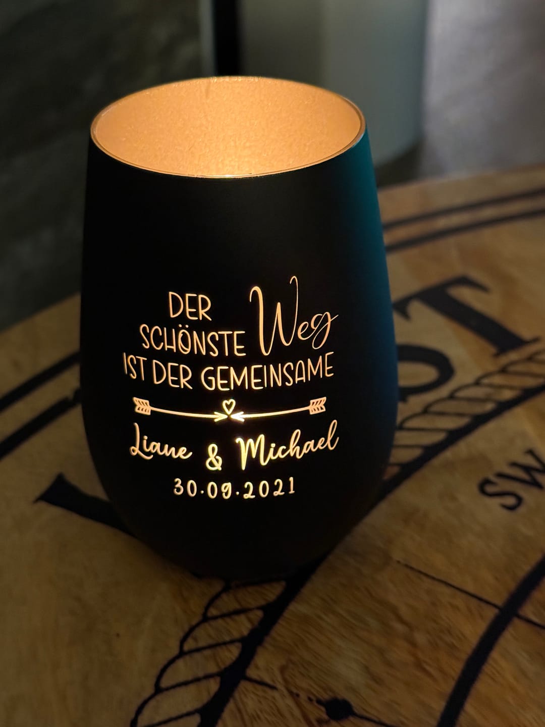 Customer photo review of Gemeinsamer Weg - Personalisiertes Windlicht für Paare