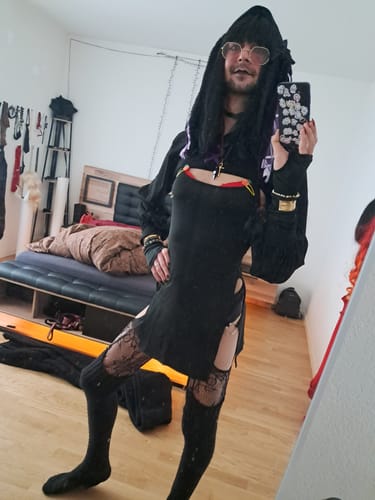 Customer photo review of Halter slit o ring solid backless mini dress goth Alternative Darkwave Fashion goth Emo Darkwave Fashion