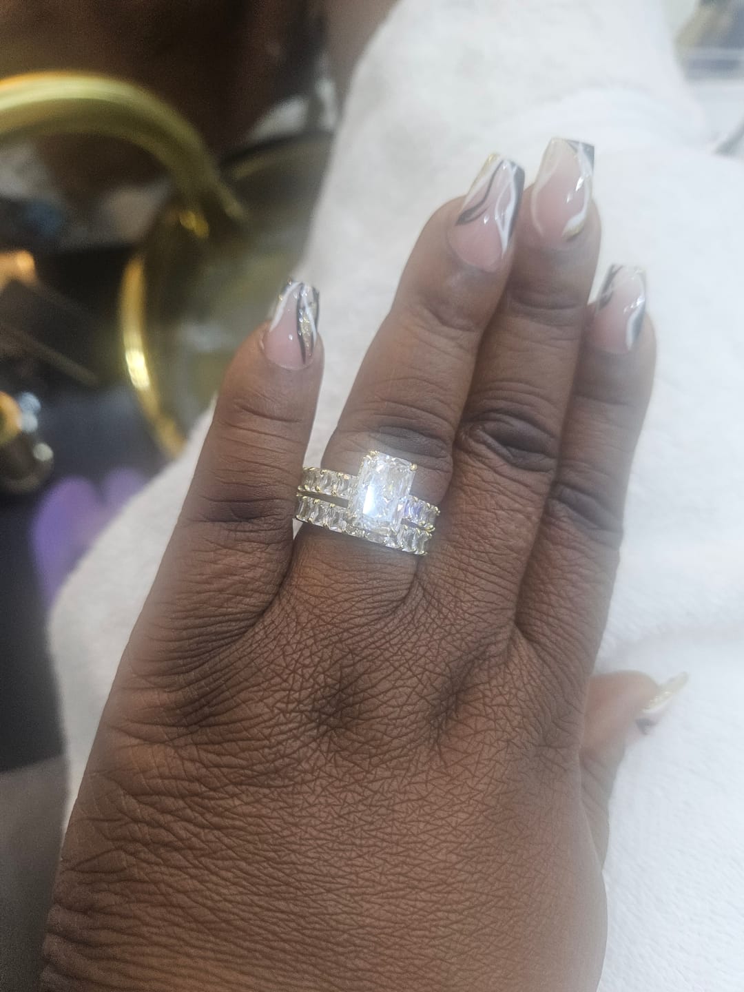 Customer photo review of S925 5.0Ct Luxe Radiant Cut Engagement Ring Travel Ring With Radiant Cut Wedding Band