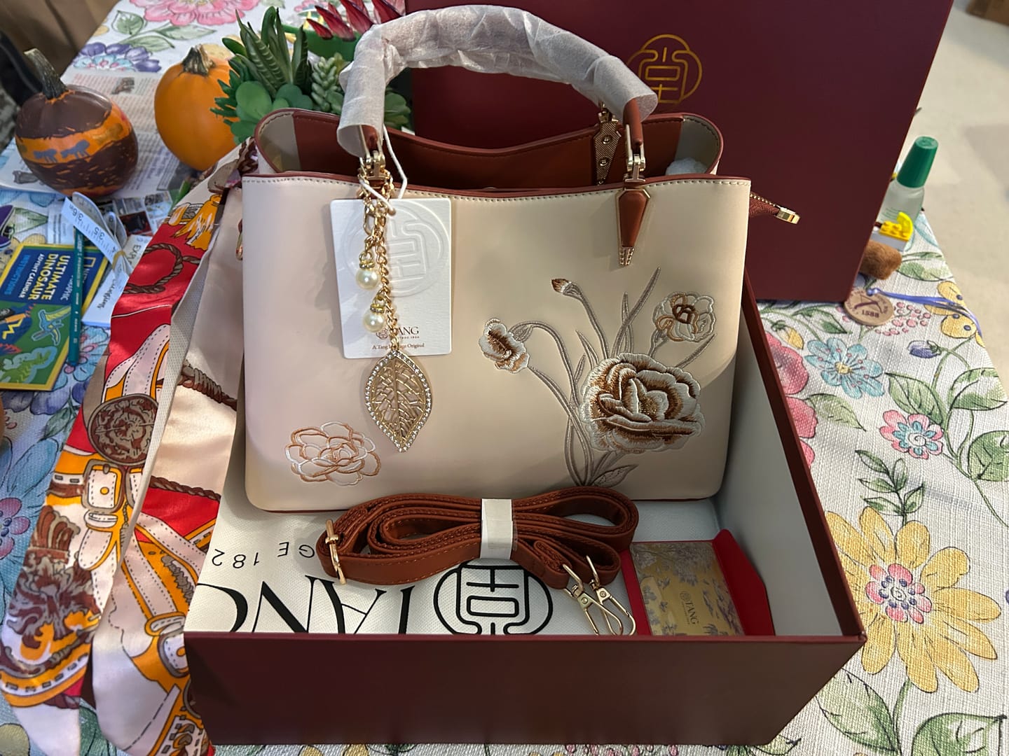 Customer photo review of Tang Red 28 Embroidered Peony Tote IV