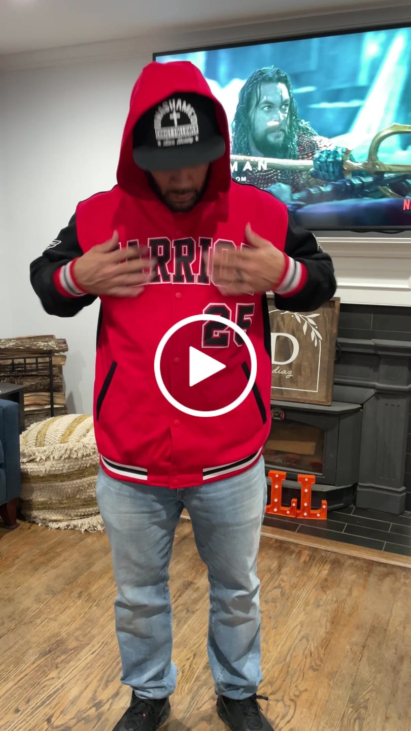 Customer video review of Custom Red Black Raglan Sleeves Varsity Full-Snap Letterman Two Tone Jacket Hoodie