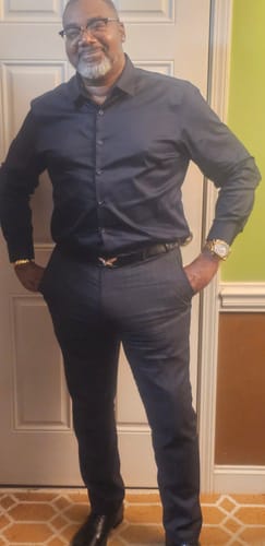 Jacqueline J. review of Wrinkle-resistant Cotton-Lycra Shirt - Navy image 1 out of 1