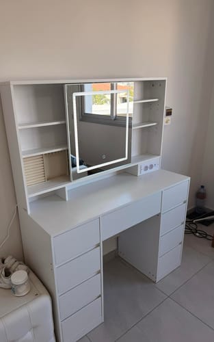 Customer photo review of Τραπέζι Μπουντουάρ Μακιγιάζ Tουαλέτας με Καθρέφτη και φώτα LED Πολύπριζο Συρτάρια 10x μεγεθυντικός καθρέφτης 3 χρώματα Φωτός ΧΩΡΙΣ ΕΡΓΑΛΕΙΑ RD-T137W01