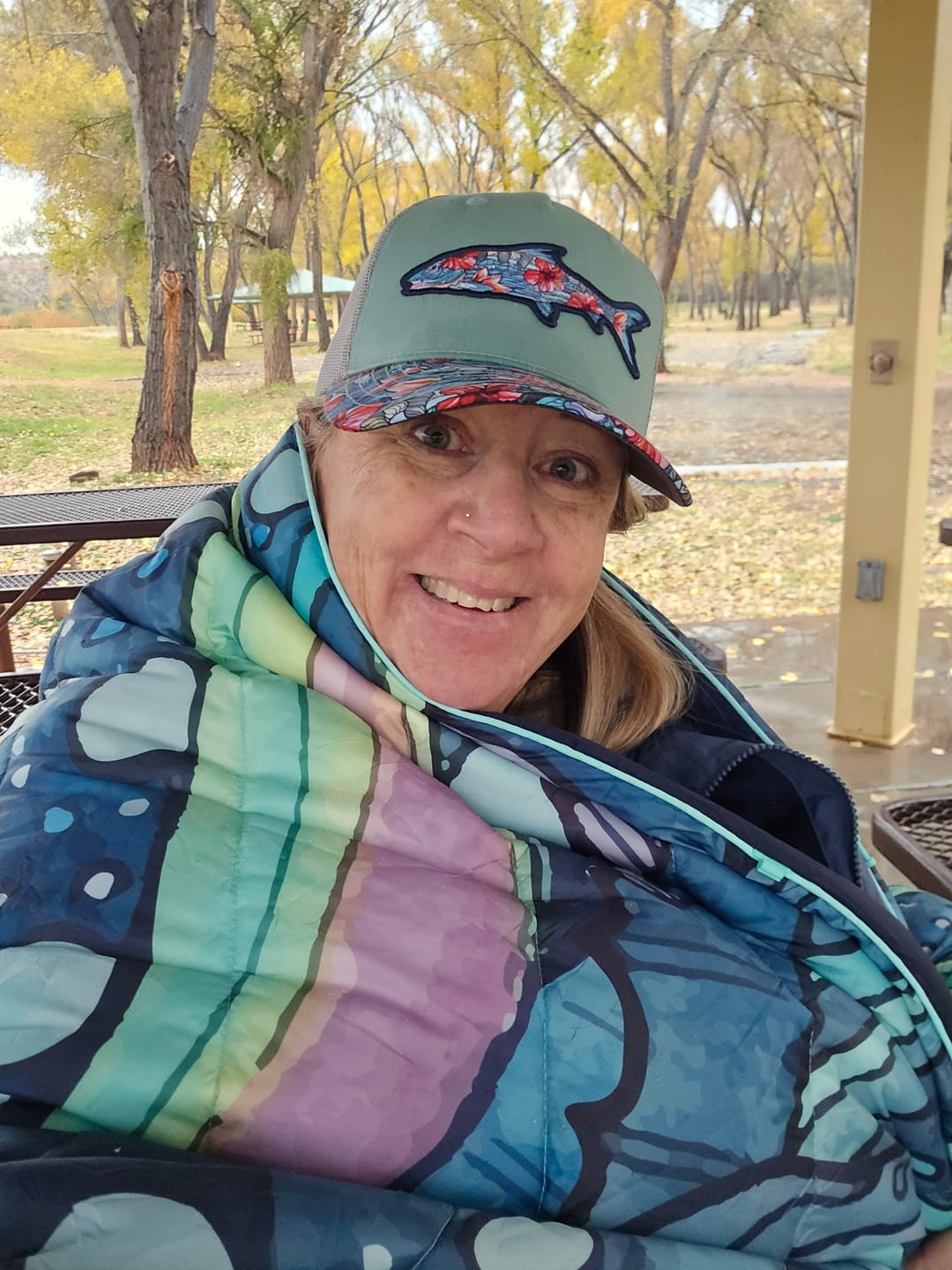 Customer photo review of Limited Edition HaliBorealis Fishe x Rumpl Puffy Blanket