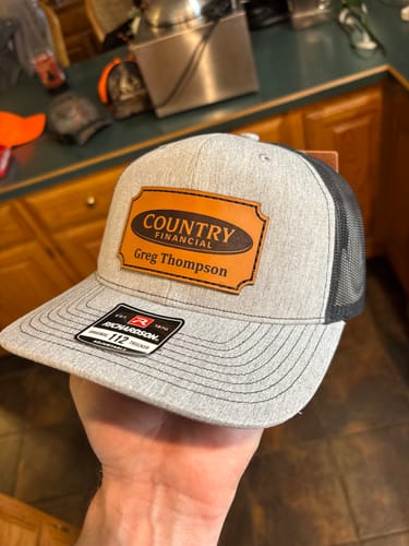 Customer photo review of Richardson 112 Genuine Leather Patch Hats Laser Engraved