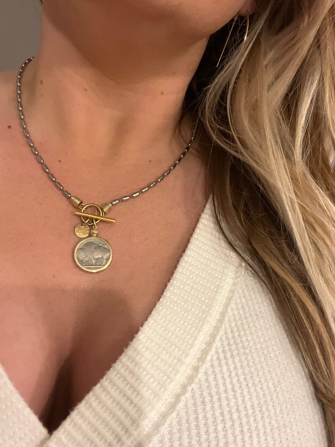 Customer photo review of Buffalo nickel necklace