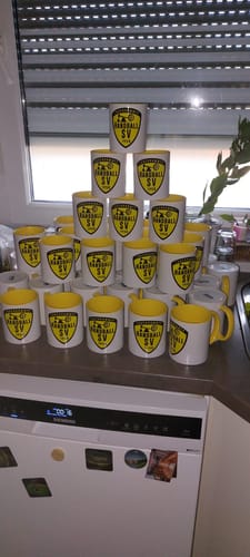 Customer photo review of TassenExpress - Becher Keramik Tasse mit Logo bedruckt 325ml Firmenlogo