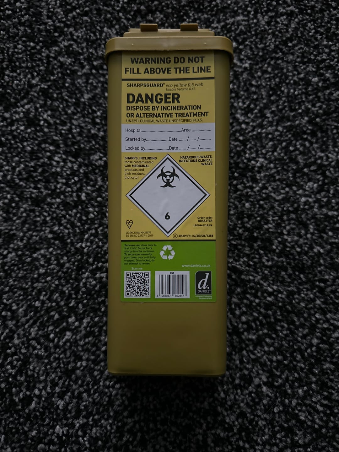 Customer photo review of Sharpsguard Yellow 0.5 Ltr Sharps Bin