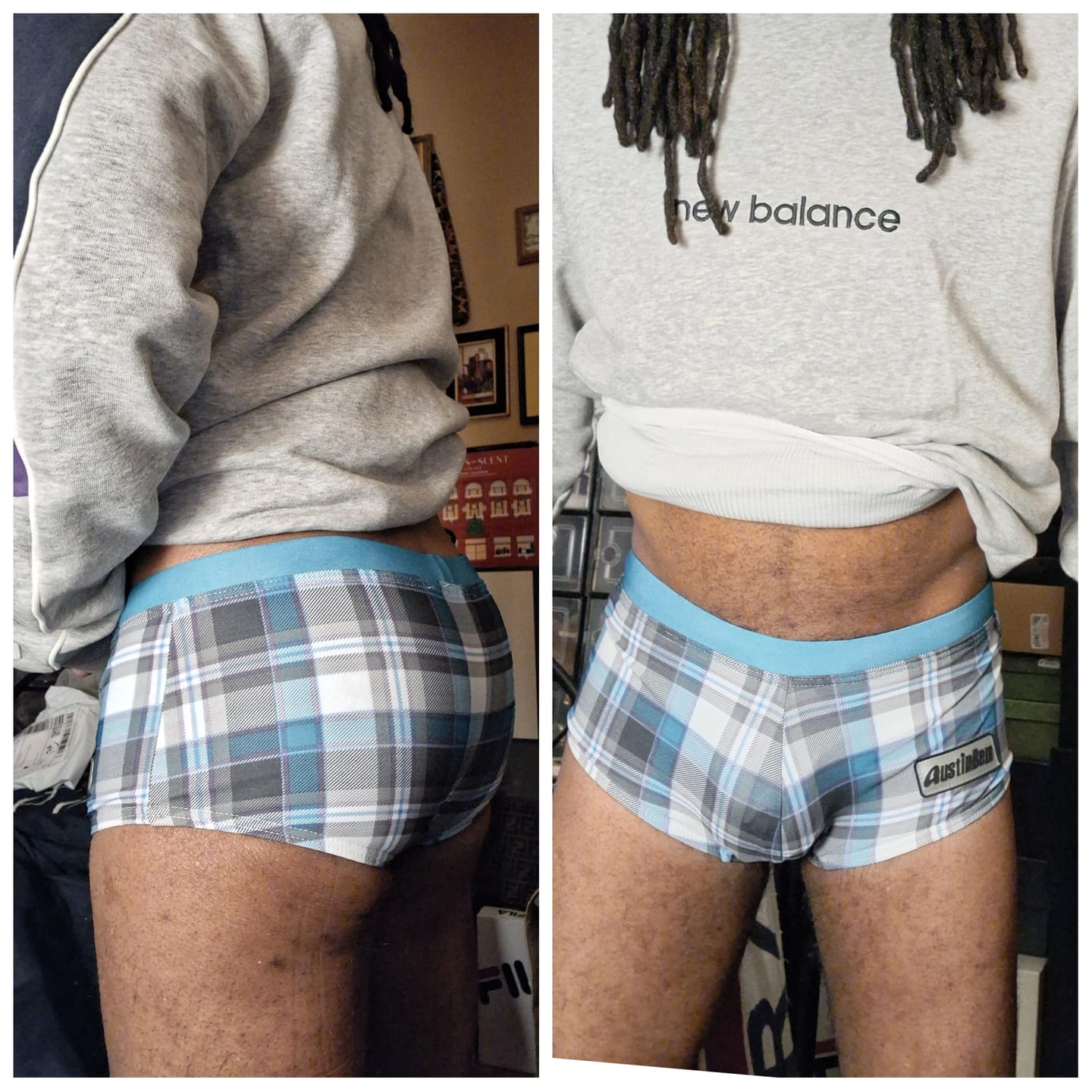 Customer photo review of Men's Plaid Print Quick-Dry Low-Rise Swim Shorts & Trunks