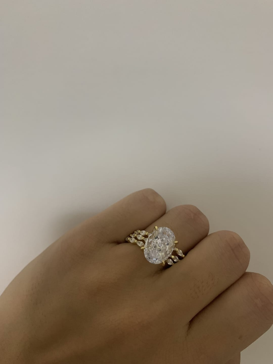 Customer photo review of Dimensional Oval Cut 5.0 Ct 3PC Ring 925 Sterling Silver Wedding Ring Set