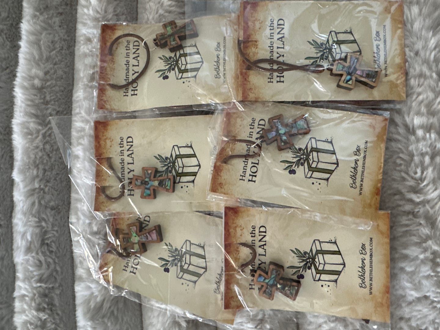 Customer photo review of Holy Land Olive Wood Mother of Pearl Cross Pendant