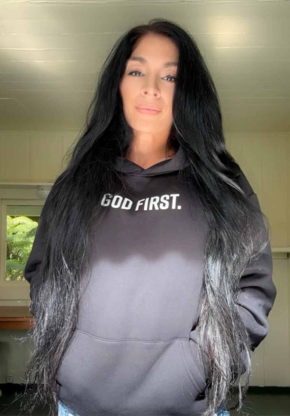 Customer photo review of God First Hoodie