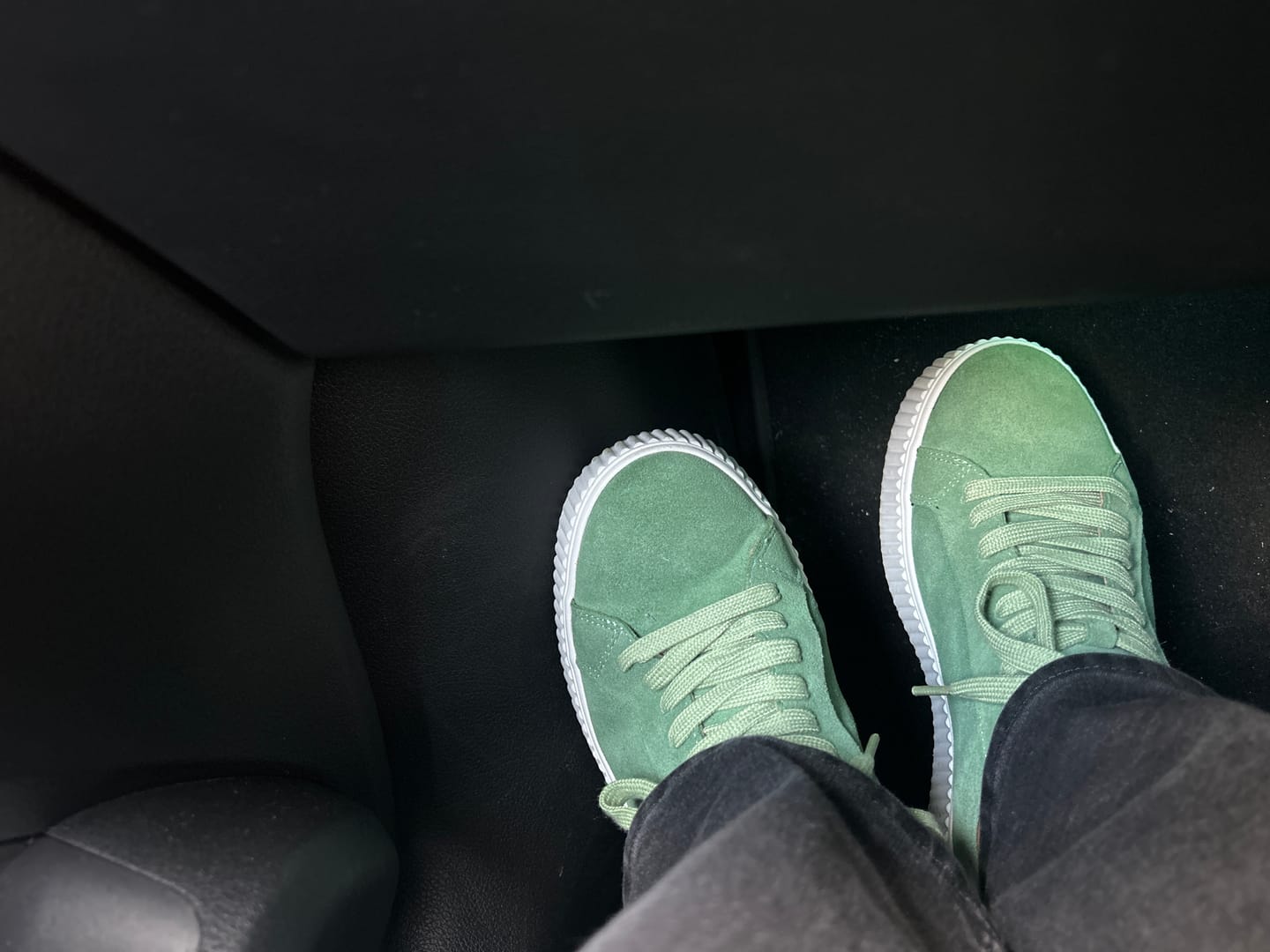 Customer photo review of Green Harlow Suede Trainers