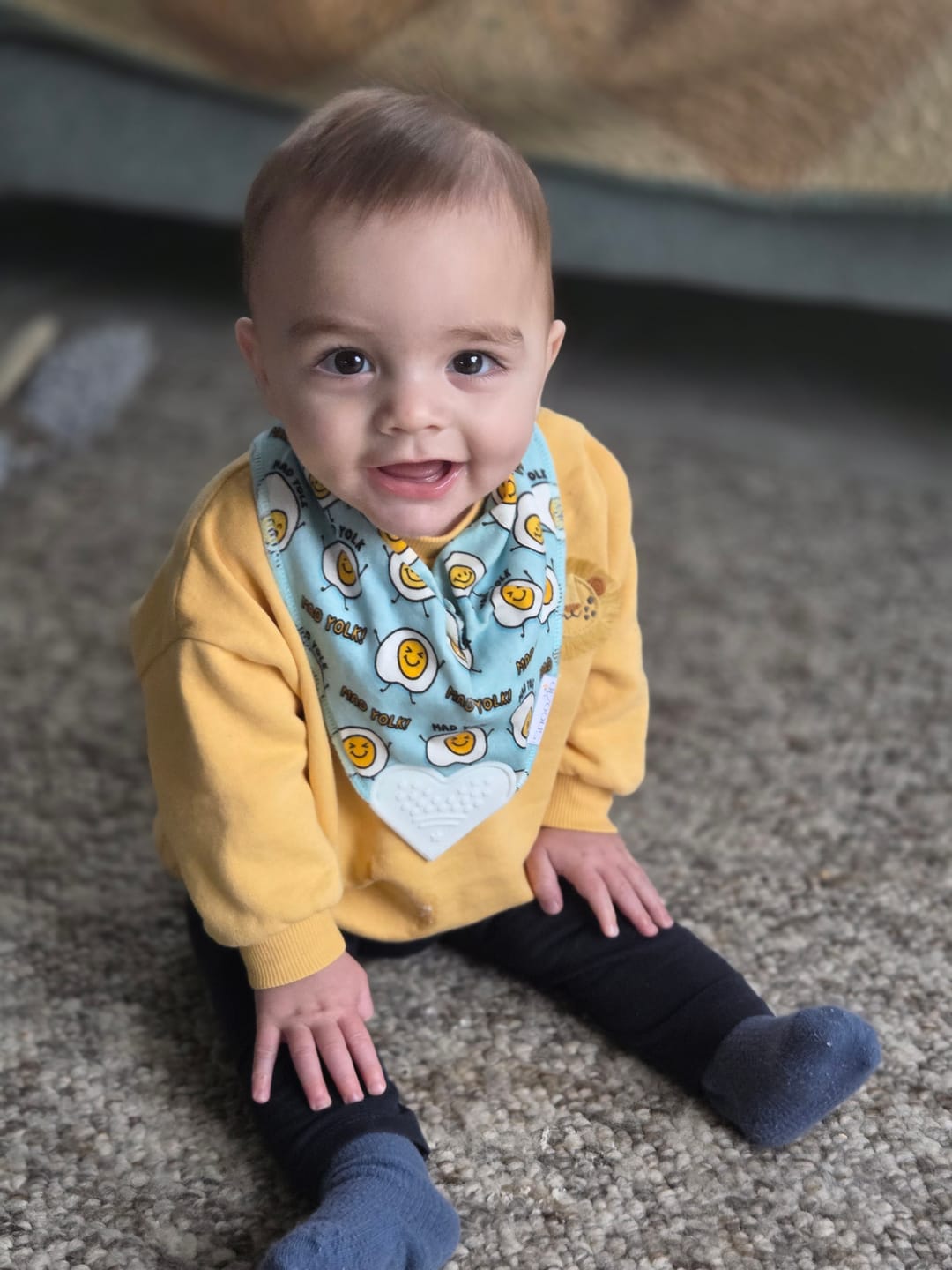 Customer photo review of Mad Yolk Teething Bib