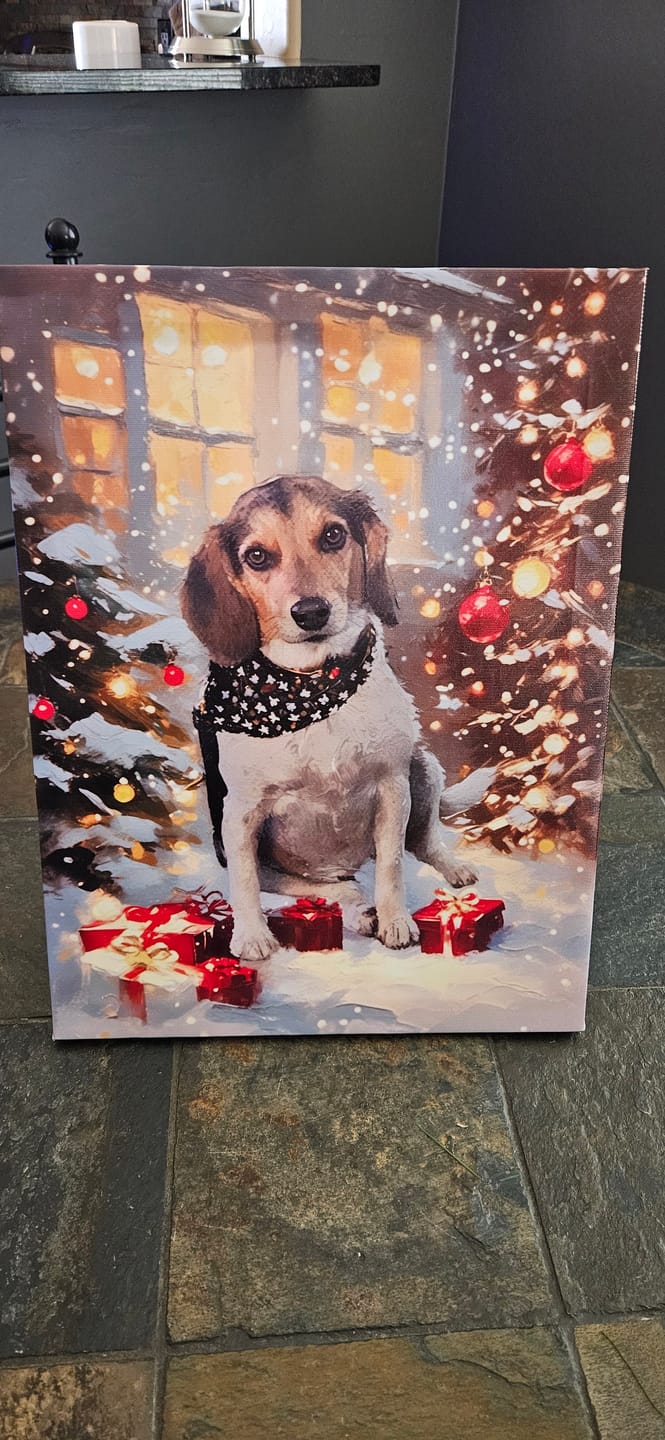 Customer photo review of Christmas-themed Custom Pet Portrait