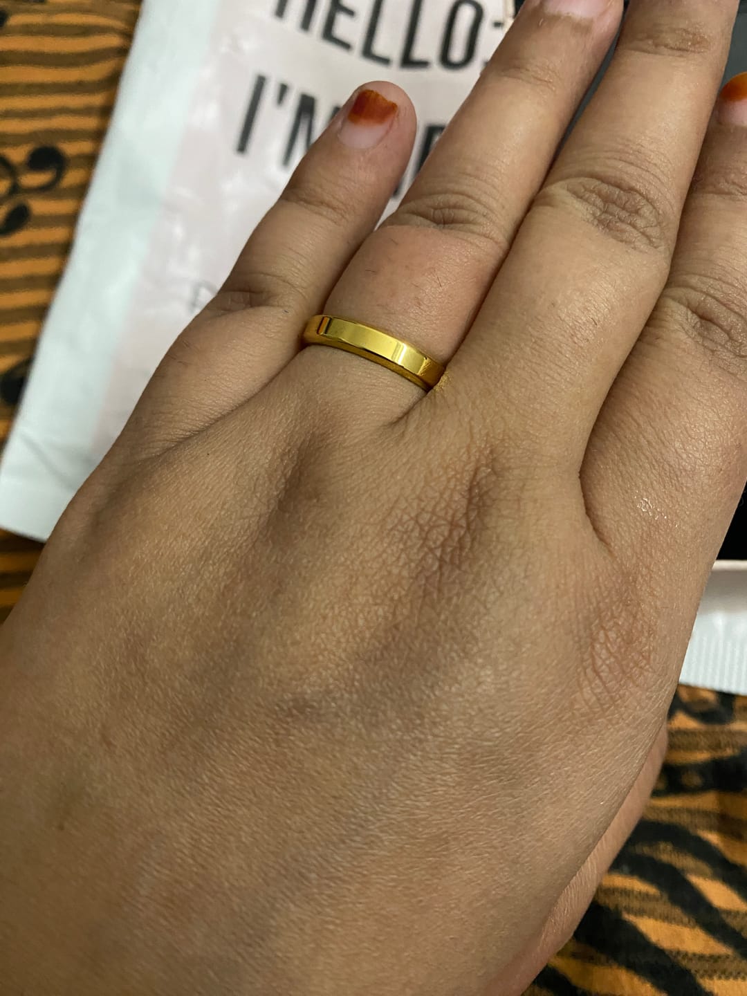 Customer photo review of Sleek Edge Golden Band Ring
