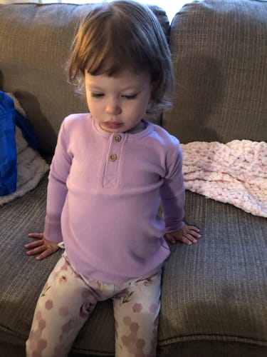 Customer photo review of Long Sleeve Henley Bodysuit - GRAPE
