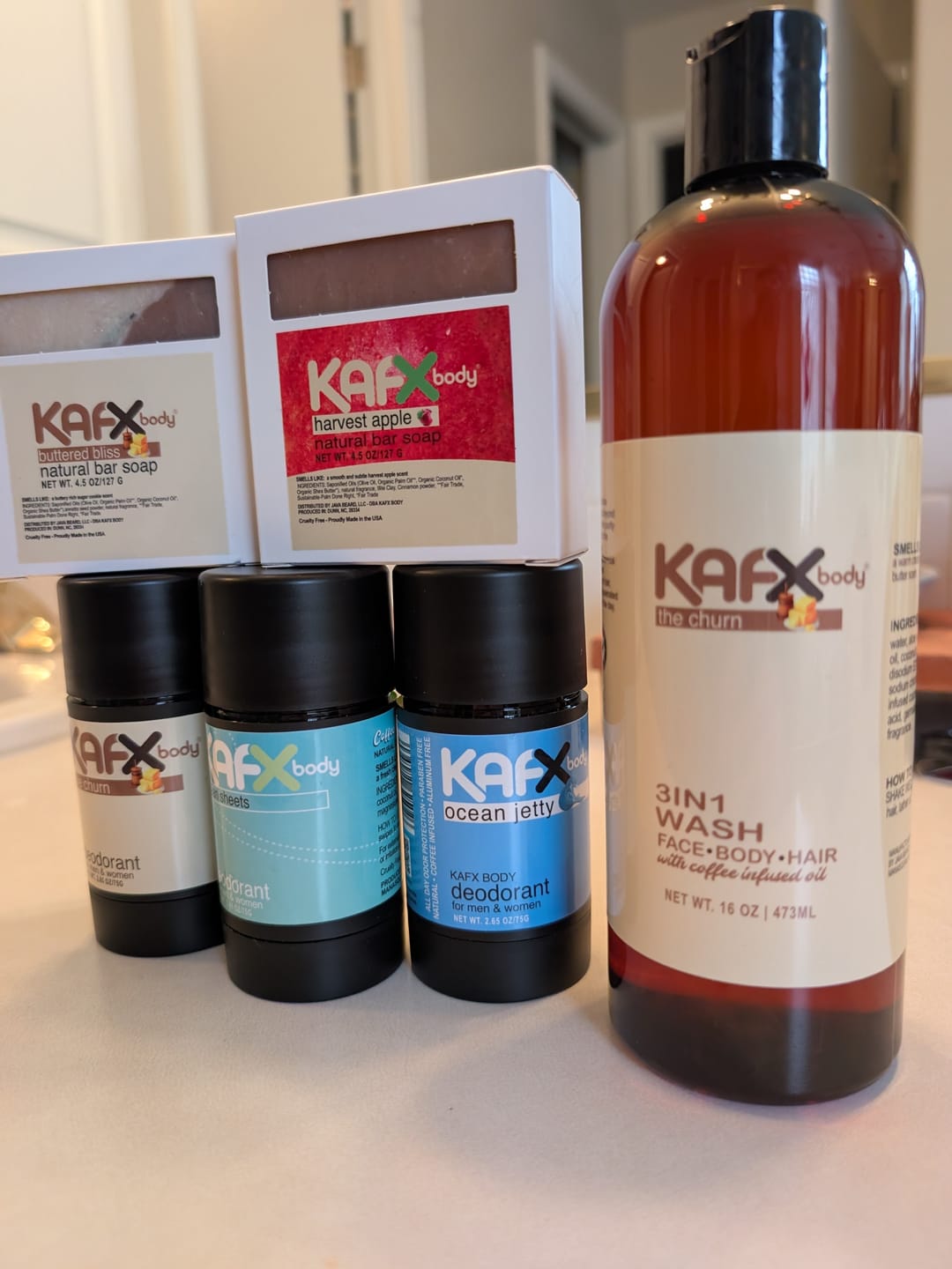 Customer photo review of The Churn Shower Bundle: Deodorant, Natural Soap, 3-in-1 Wash