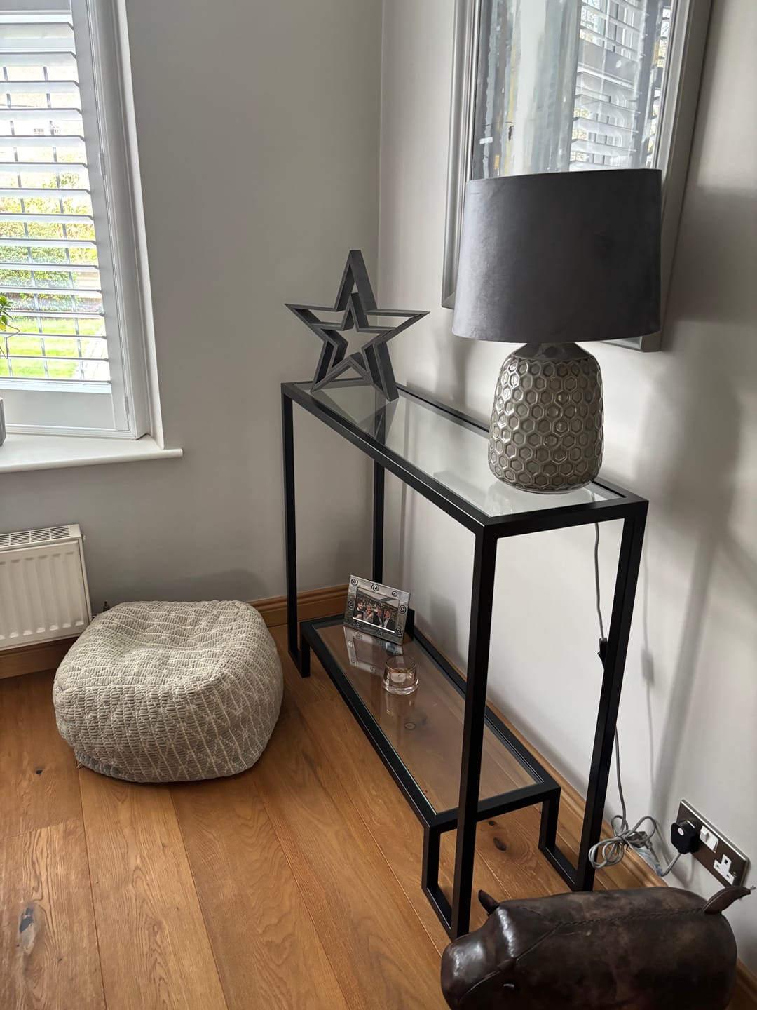 Customer photo review of Hudson Glass Metal Console Table - Black