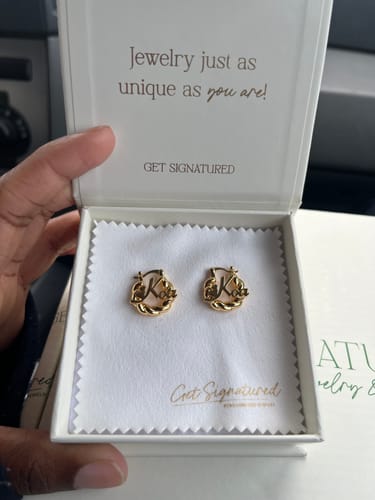 Customer photo review of Girl's Twisted Hoop Name Earrings
