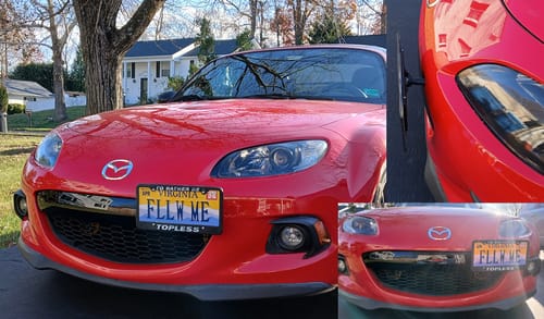 Customer photo review of 2009-15 Mazda Miata NC Tow Hook License Plate Mount Bracket
