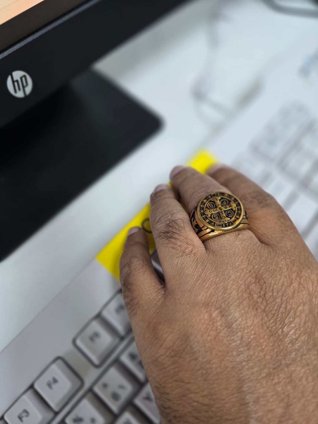 Customer photo review of Christianartworkshop St. Benedict the Protector Titanium Ring