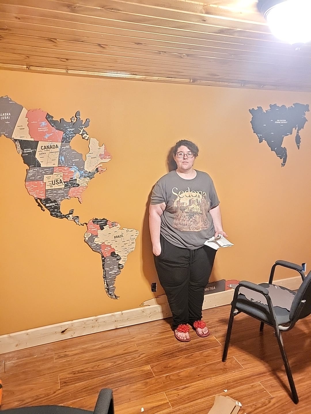 Customer photo review of Map of the World Art for Wall - 3D & Vibrant Colors (Sage)