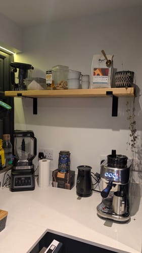 Customer photo review of Chunky Rustic Wooden Wall Shelves with Industrial Style Bracket | 22.5cm depth