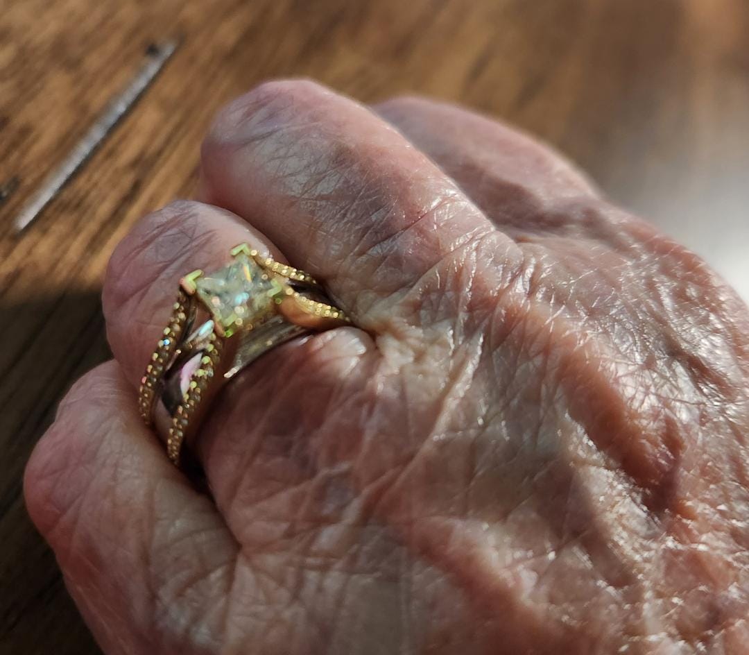 Customer photo review of Certified 1.60CT Princess and Round Cut Diamond Engagement Ring in 18KT Two Tone Gold