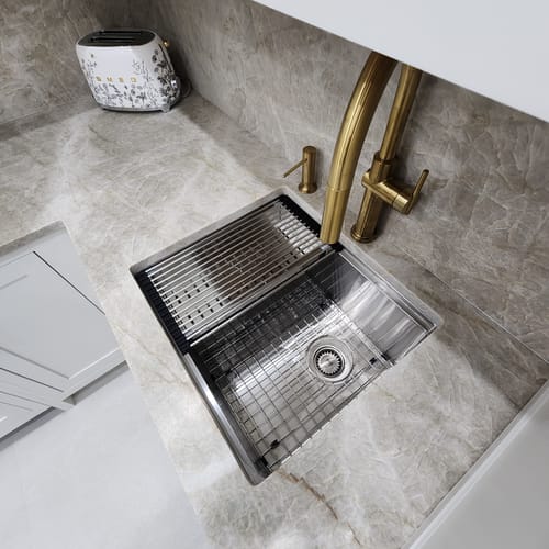 Customer photo review of 22" Undermount Workstation Prep Sink – 16 Gauge Stainless Steel Single Bowl – Offset Drain Right – Seamless Drain (5LS22R)