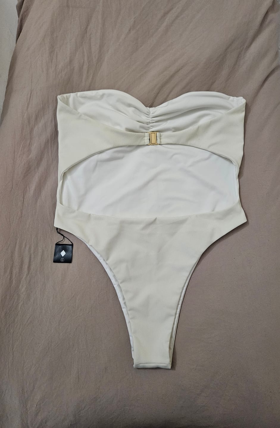 Customer photo review of Isabela Strapless Onepiece - Off White Rib