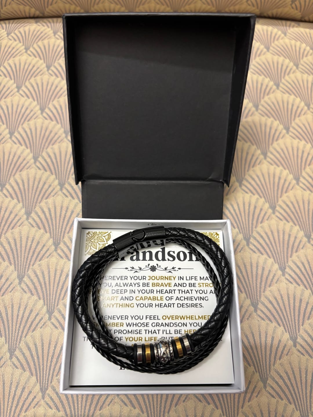 Customer photo review of To My Grandson | Braided Leather Bracelet Gift Set - SS519B