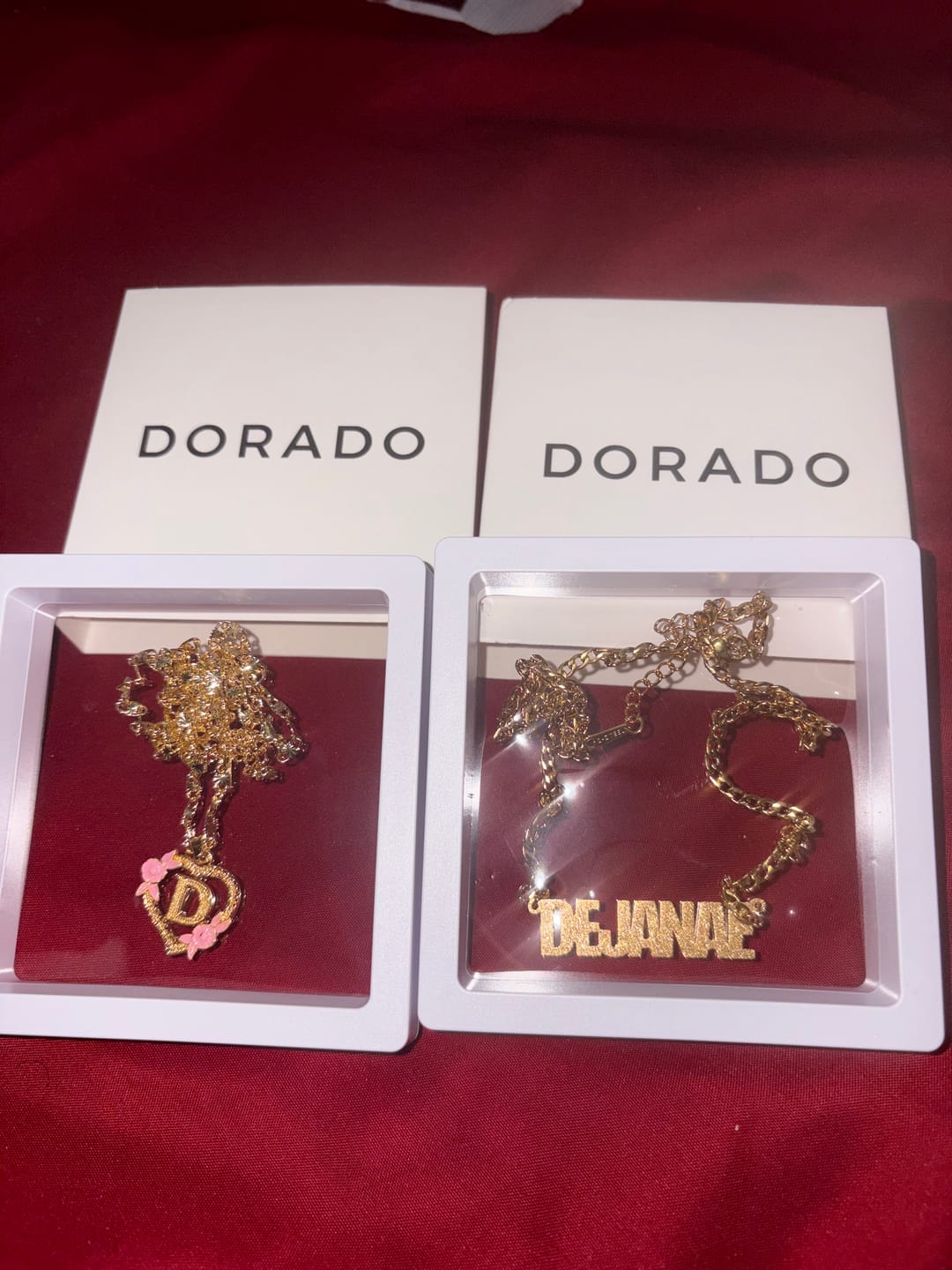 Customer photo review of Diamond Cut Block Name Necklace