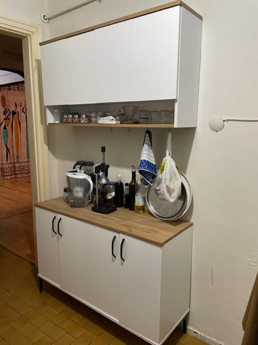 Customer photo review of Rani JE204 Kahve Köşesi Çok Amaçlı Dolap 8 Kapaklı Mutfak Dolabı Beyaz - Sepet Ceviz