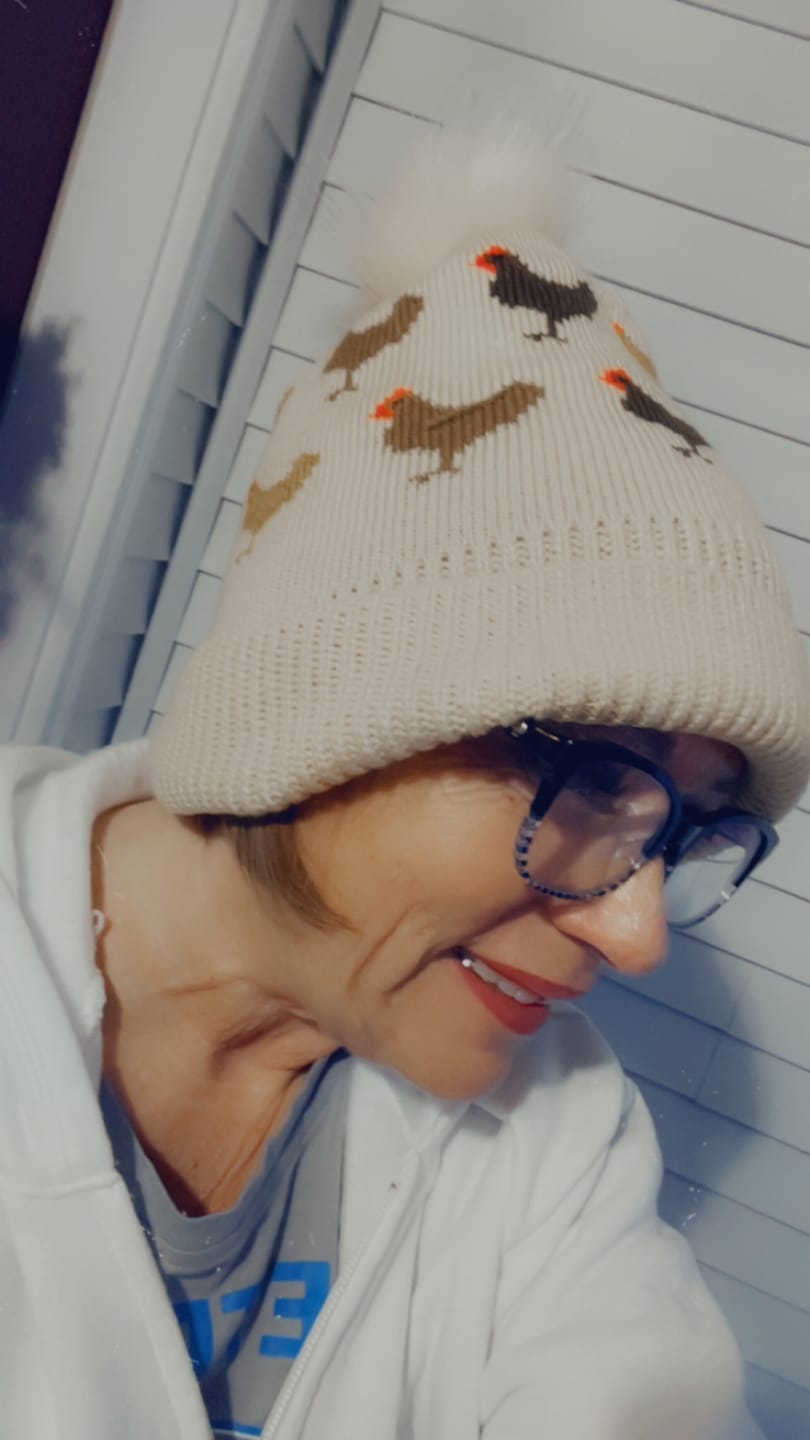Customer photo review of Chicken Knit Pom Beanie *PREORDER 11/14*