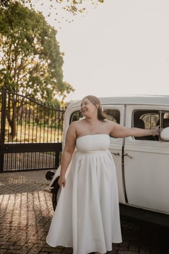 Britney L. review of Pleated strapless long dress image 1 out of 3