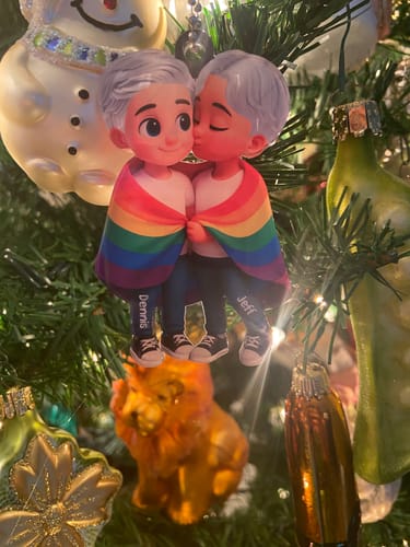 Customer photo review of Pride Month LGBT Couple Love Is Love Personalized Acrylic Christmas Ornament