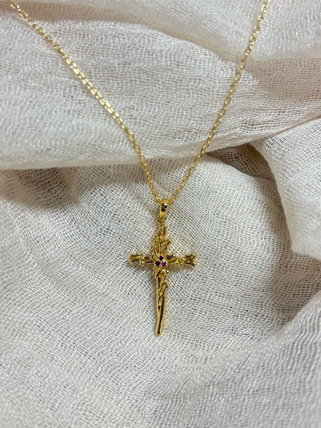 Customer photo review of Floral Cross December Holly Birth Flower Necklace