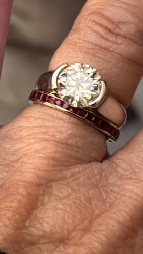 Customer photo review of Solitaire Moissanite Half Bezel Set Sterling Silver Engagement Ring