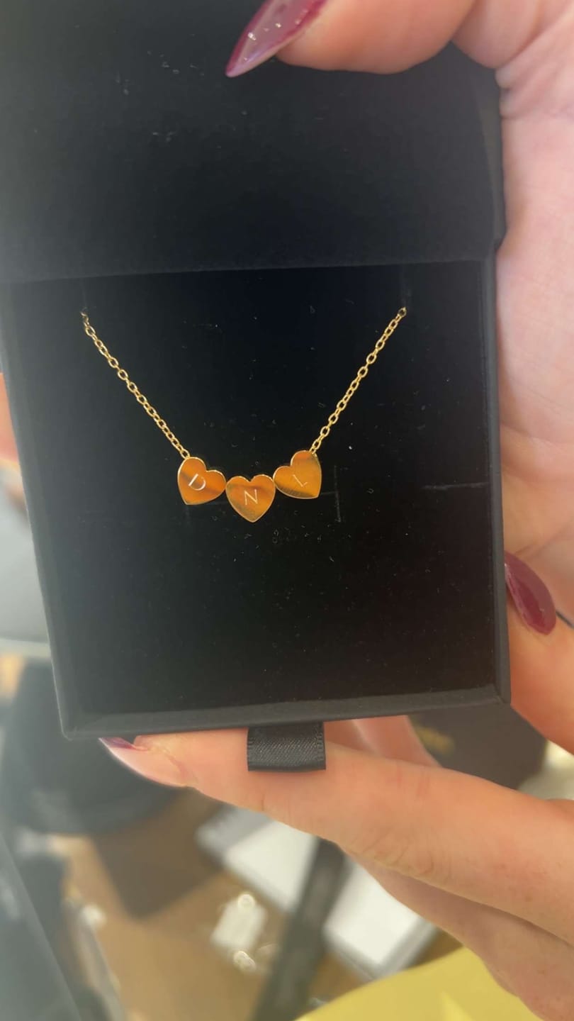 Customer photo review of Amo Heart Triple Bead Necklace in Gold