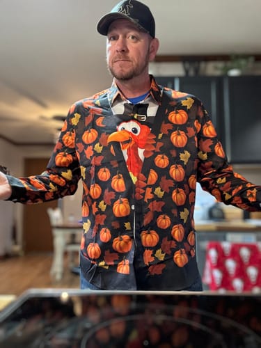 Customer photo review of Men's Thanksgiving Day Turkey Hilarious Long Sleeve Shirt