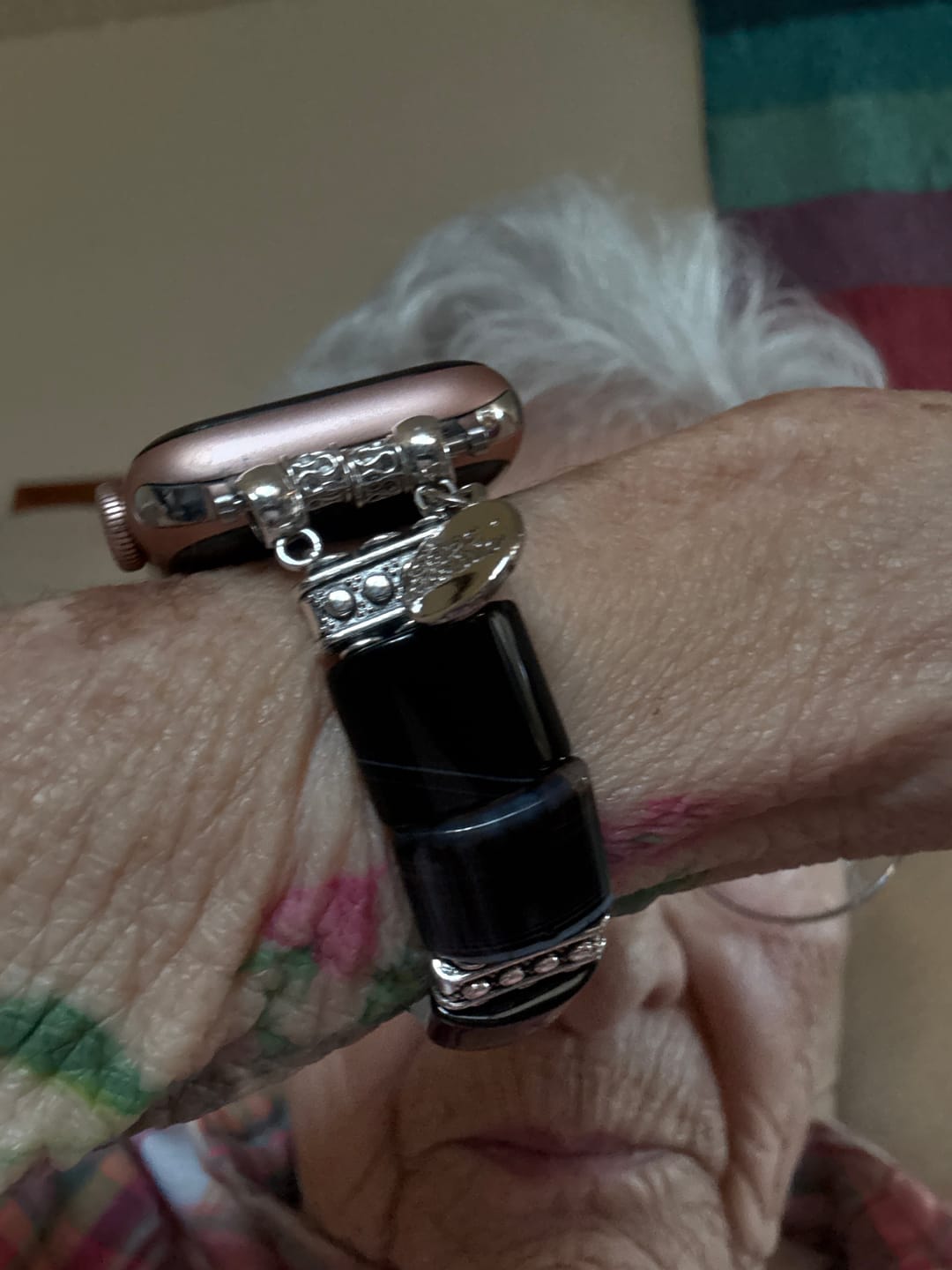 Customer photo review of Bohemian Noir Stretch Apple Watch Strap