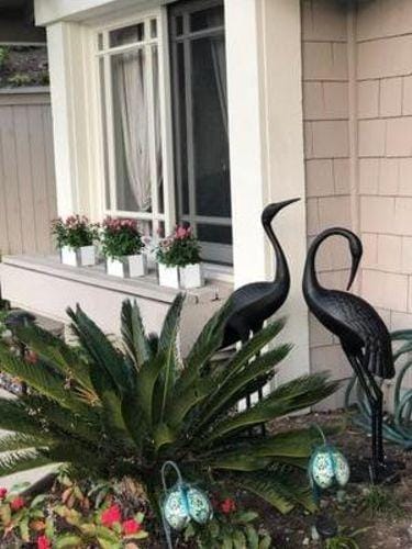 Customer photo review of Small Garden Figure Crane in Bronze, Set of 2