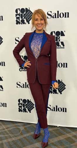 Sara D. review of Smoking Suit in Burgundy and Blue by Hebe Studio - RENTAL image 1 out of 1